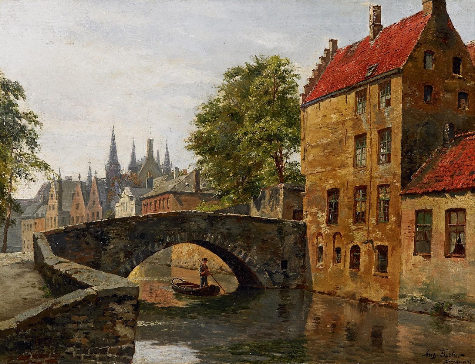August Fischer - Ansicht von Brügge mit Rathaus