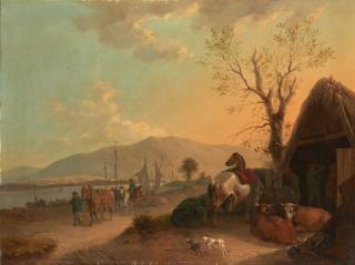 August Franz Schelver - Paesaggio fluviale con figure