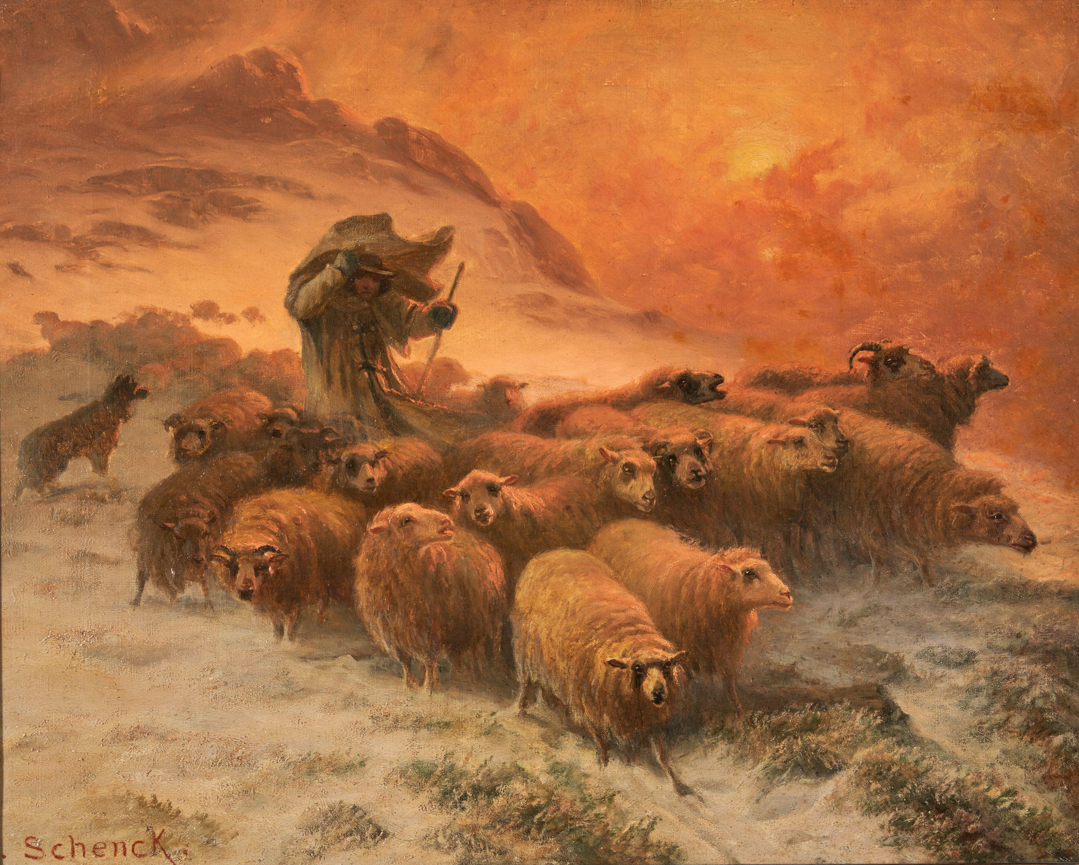 August Friedrich Albrecht Schenck - Guarding the Flock in a Winter Gale