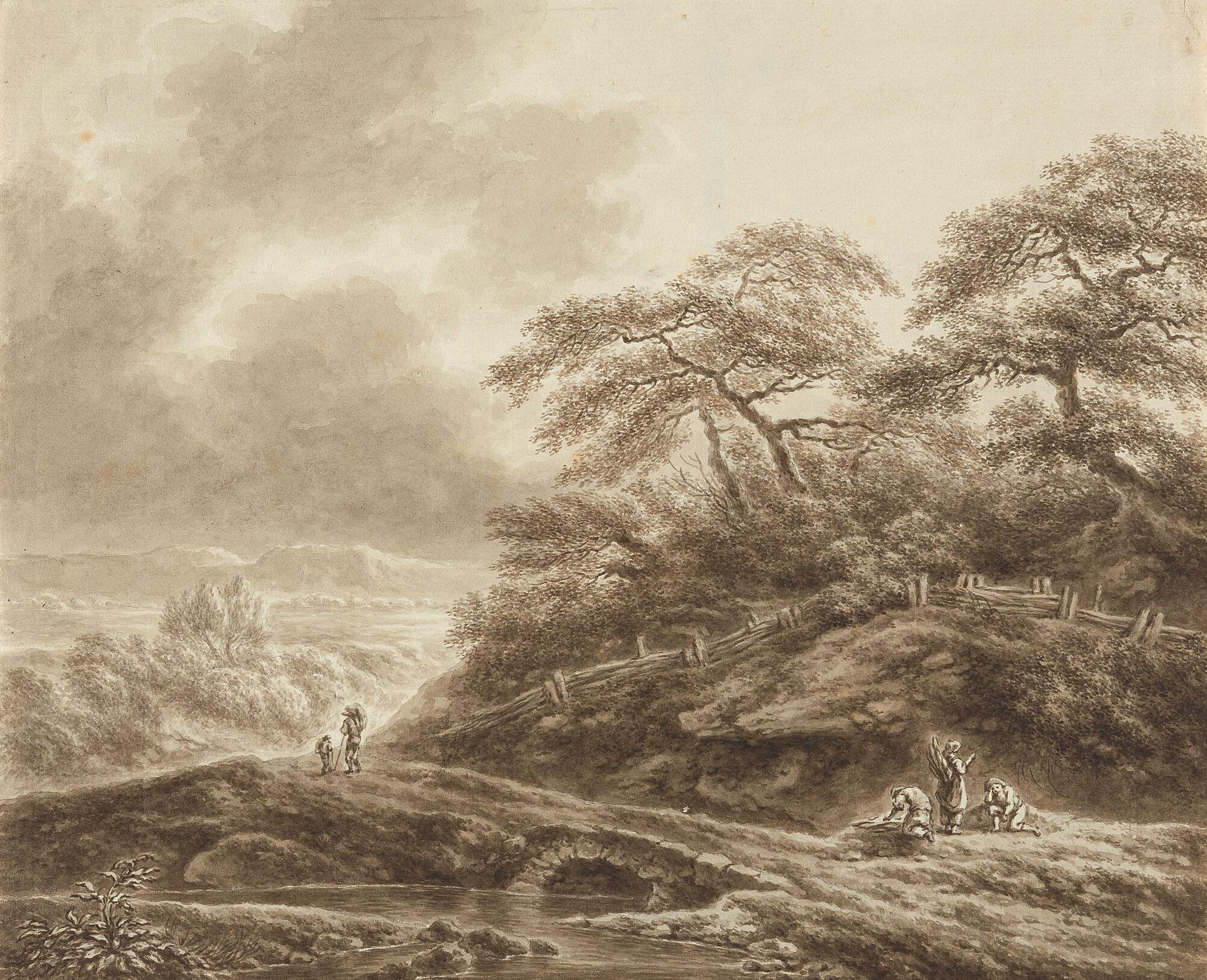 August Friedrich Rauscher - Landschaft mit Bauern auf einem Weg.