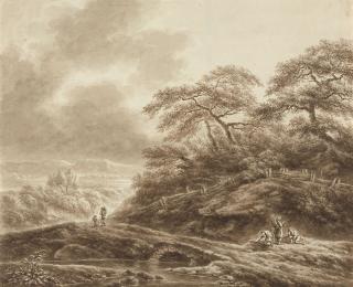 August Friedrich Rauscher - Landschaft mit Bauern auf einem Weg.