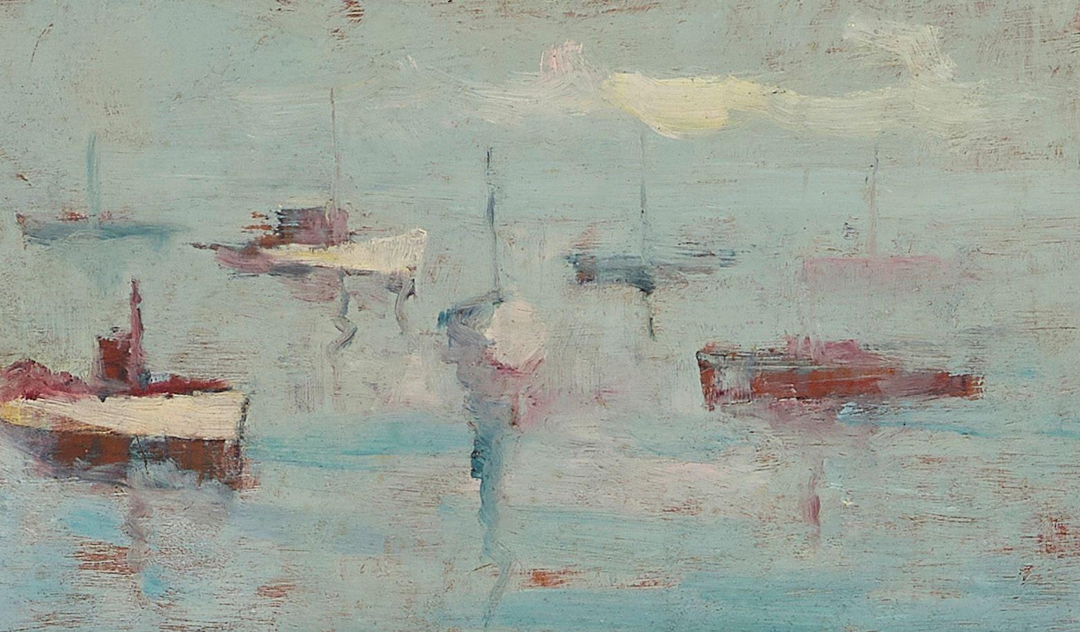 August Gay - Boats in a Harbor