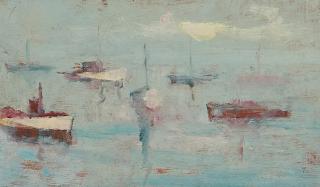 August Gay - Boats in a Harbor