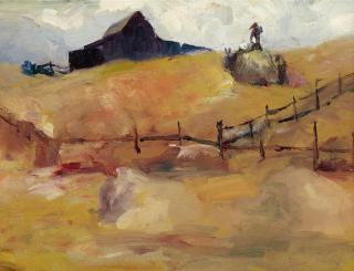 August Gay - Cutting Hay 10 x 13 1/4in