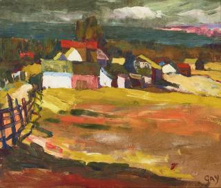 August Gay - Farm By the Bay 12 x 14 in. framed 18 1/4 x 20 1/4 in.