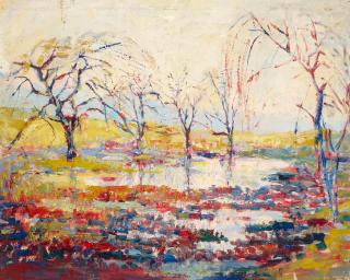 August Gay - Landscape with pond and trees