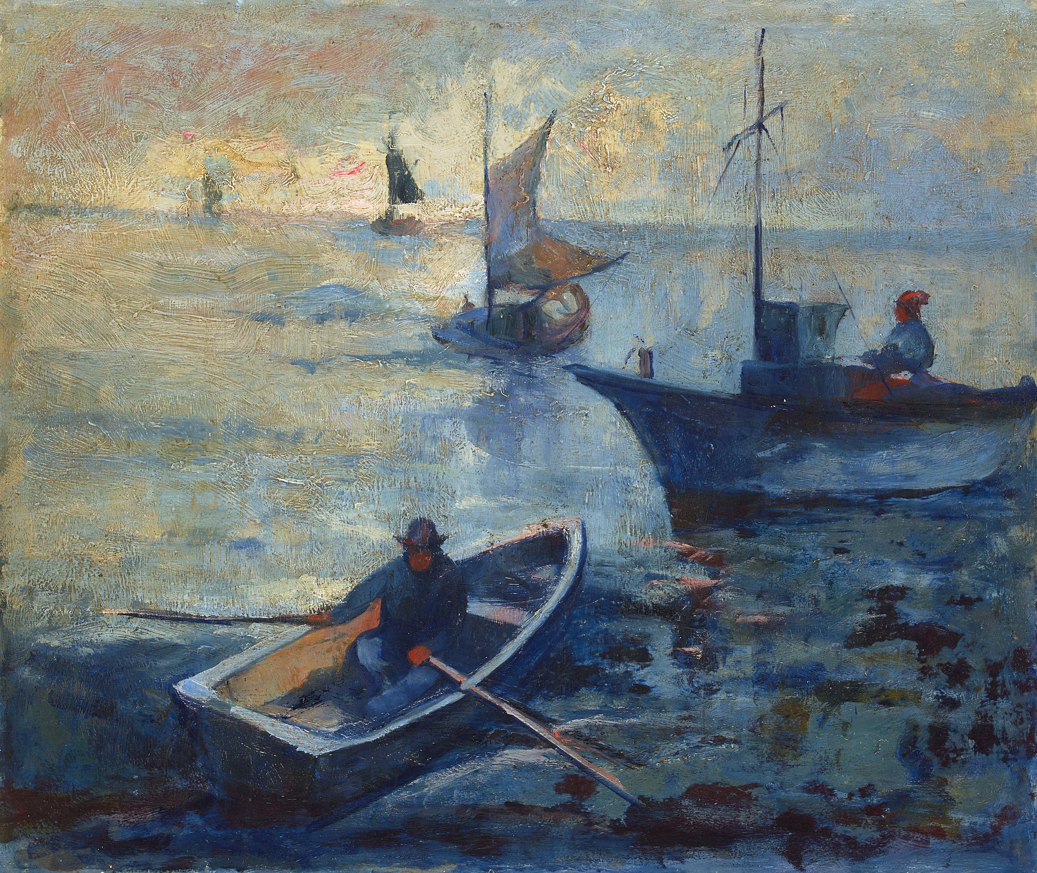 August Gay - Man in a Rowboat 20 1/2 x 24 in. framed 24 x 27 3/4 in.