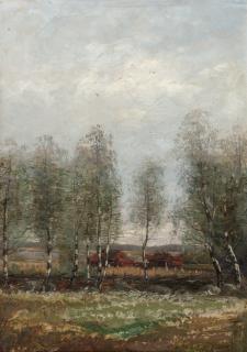 August Hagborg - Björkar vid gärdesgård