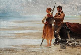 August Hagborg - Fisherfolk on the beach