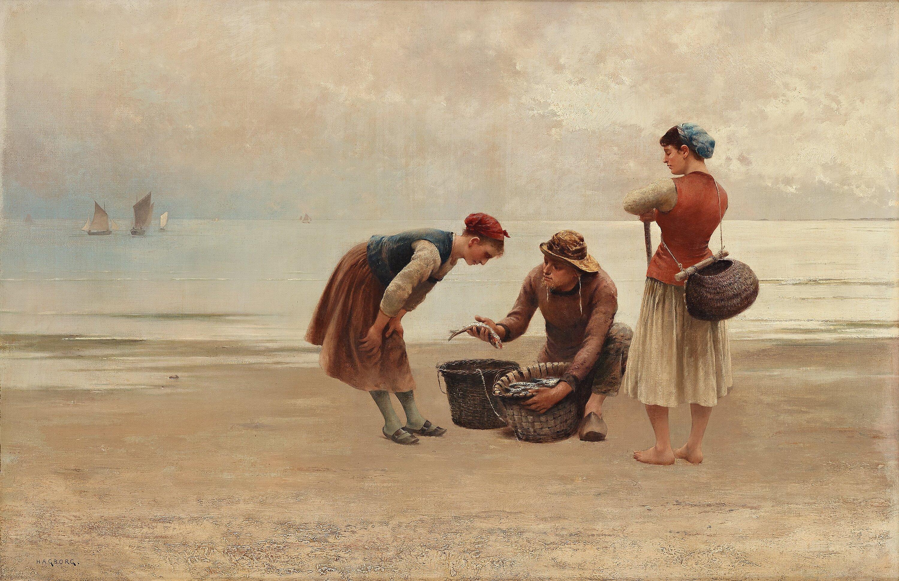 August Hagborg - Fisherfolk on the beach