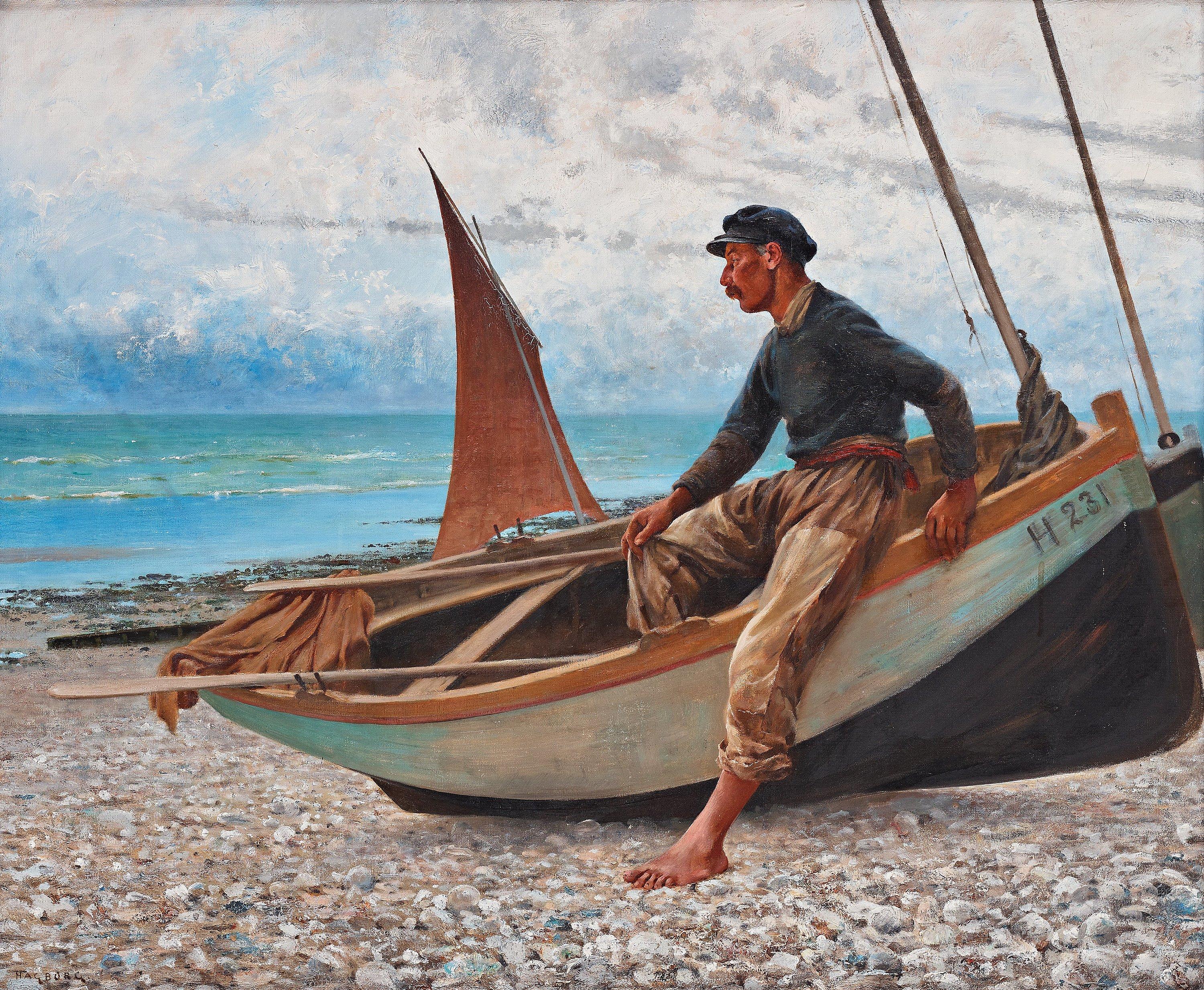 August Hagborg - French coastal landscape with fisherman