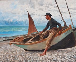August Hagborg - French coastal landscape with fisherman