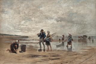 August Hagborg - Shellfish Fishing at low tide, scene from Normandy