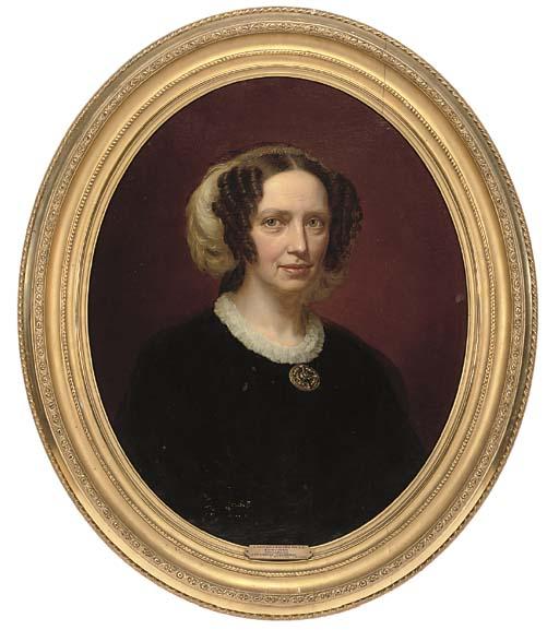 August Heinrich Georg Schiott - Portrait of Princess Louise-Charlotte von Hesse-Cassel (1789-1864), bust-length, in a black dress with white lace trim