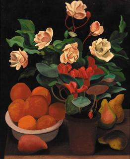 August Herbin - A still life with flowers and fruit