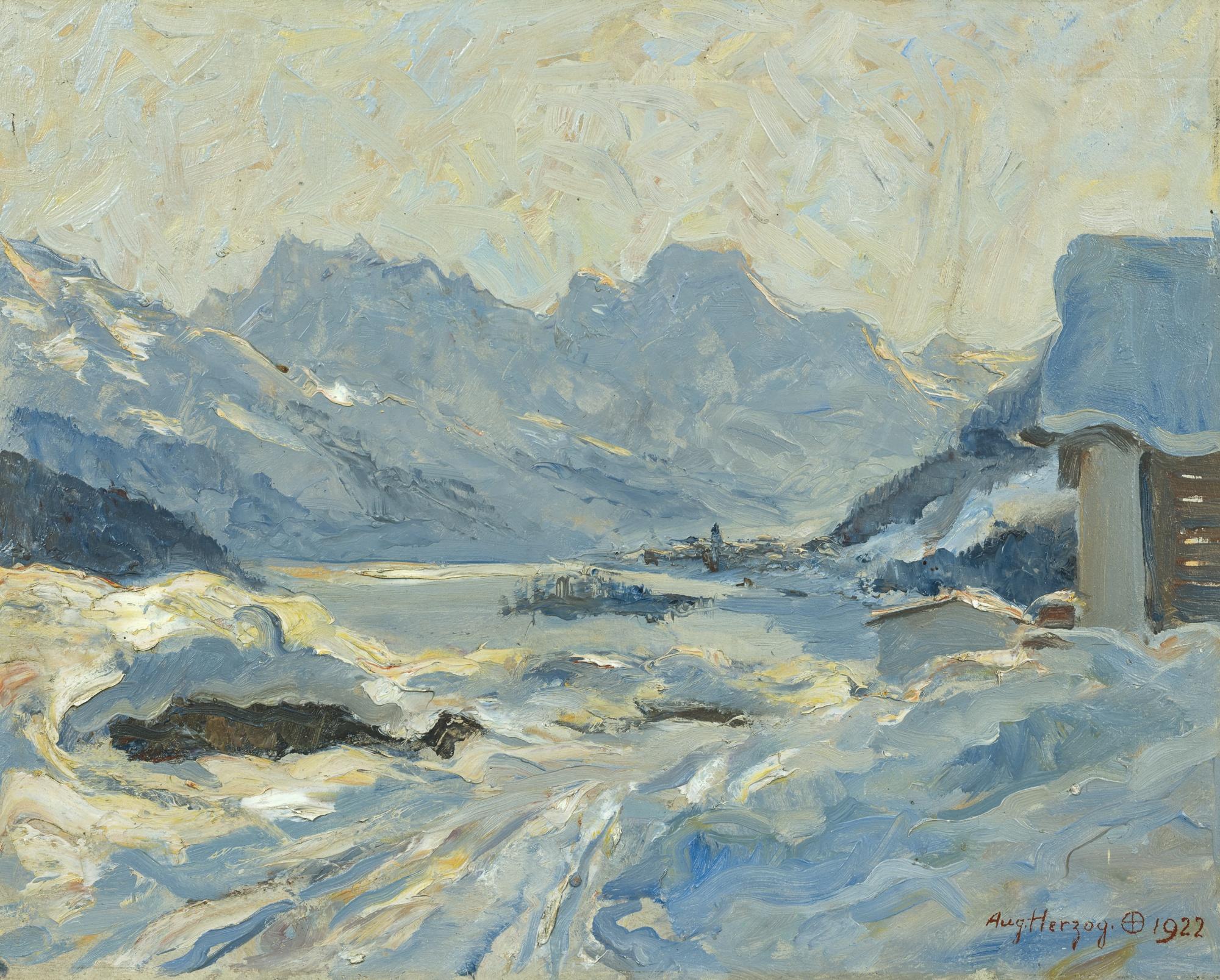 August Herzog - Oberengadiner Winterlandschaft Mit Blick Auf Piz Margna, 1922