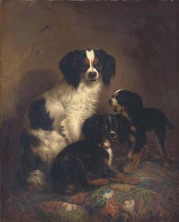 August Knip - Three King Charles Spaniels