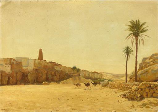 August Le Gras - Camels Before A North-African Dessert Village