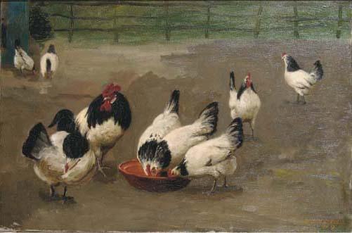 August Legras - Chickens Feeding