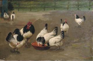 August Legras - Chickens Feeding