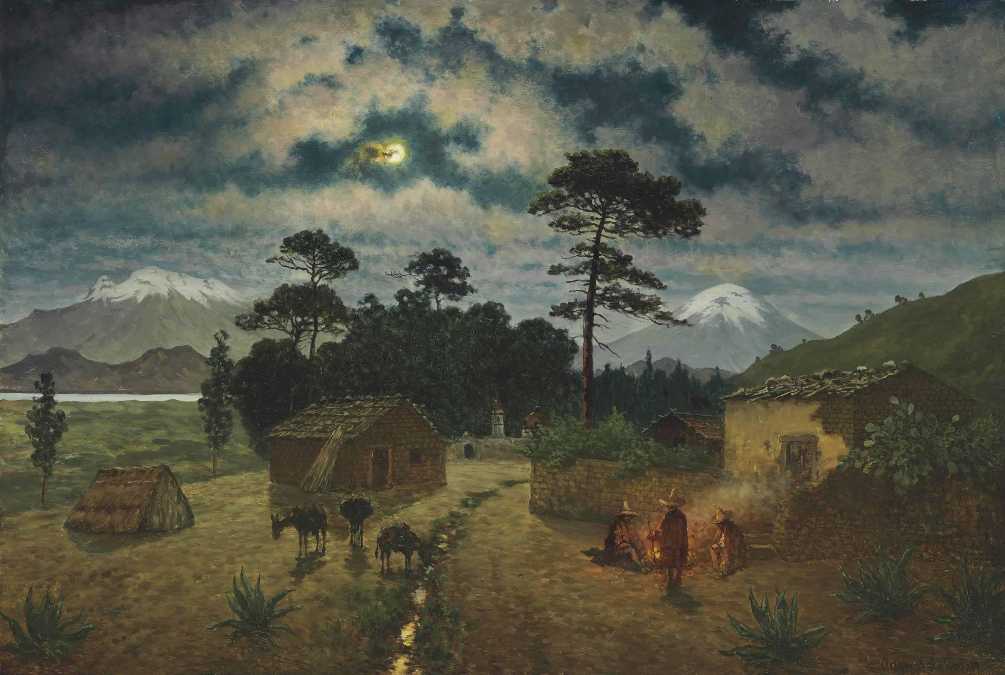 August Löhr - Night Landscape in the Valley of Mexico