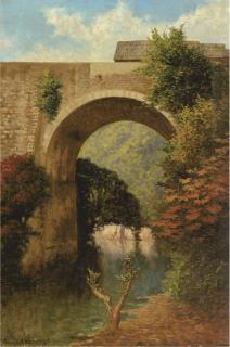 August Lohr - A bridge in a Mexican landscape