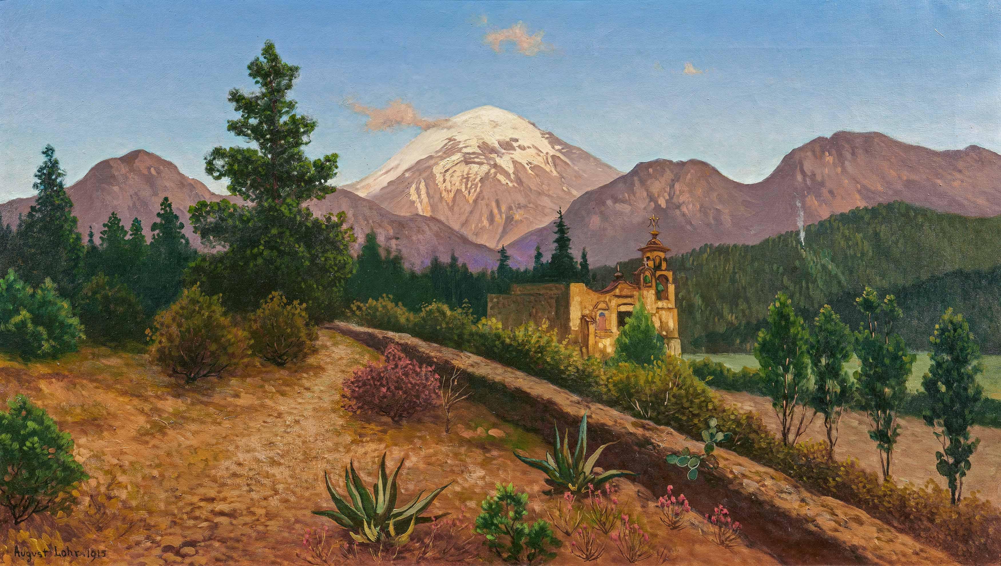 August Lohr - Gebirgslandschaft in Mexiko mit dem Popocatepetl.