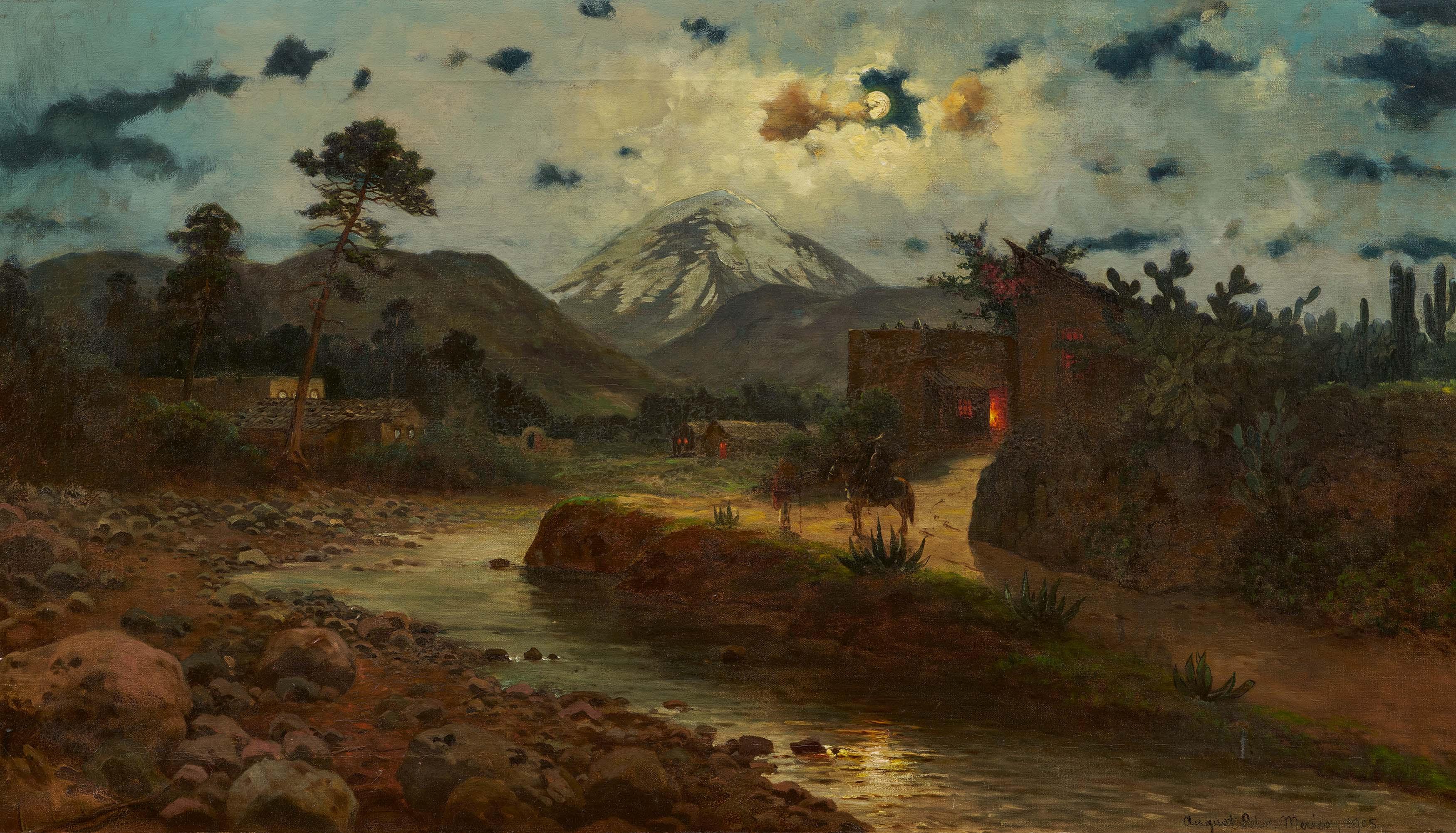 August Lohr - Nacht in Mexiko vor dem Popocatepetl.