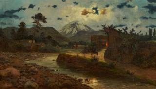 August Lohr - Nacht in Mexiko vor dem Popocatepetl.