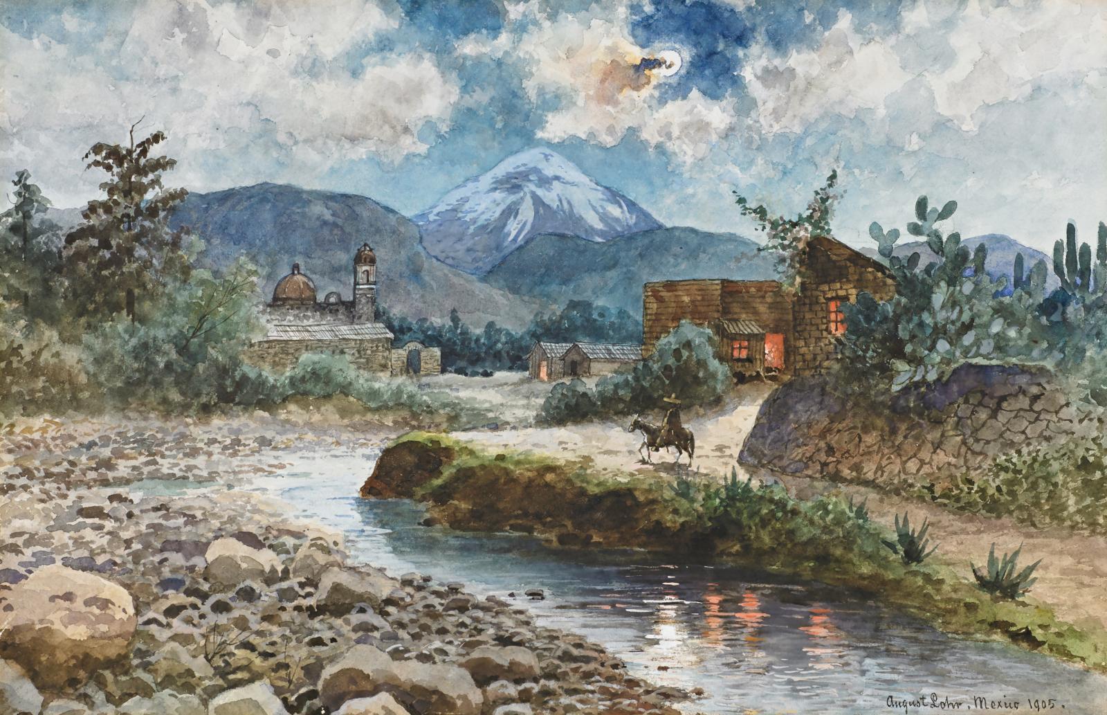August Lohr - Nächtliche Szene an einem Fluss in Mexiko