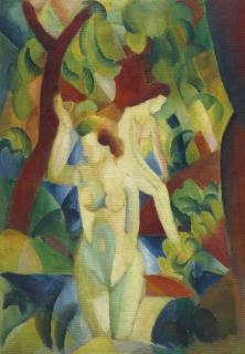 August Macke - Badende Frauen (recto); Pierrot mit Tänzerpaar (verso)