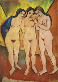 August Macke - Drei Nackte Mädchen Rot Und Orange (Three Nudes, Orange And Red)