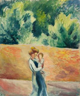 August Macke - Frau mit Kind an der Gartenmauer