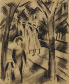 August Macke - Frau Mit Kind Und Mädchen Auf Der Strasse (Woman With Child And Girls On The Street)