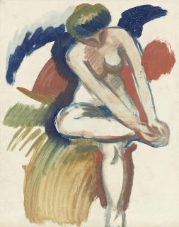 August Macke - Grosser Akt auf rotem Tuch