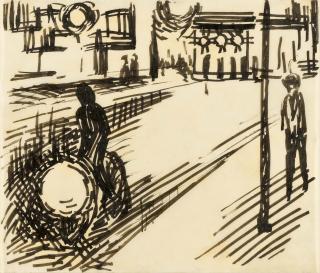 August Macke - Radfahrer auf der Straße.