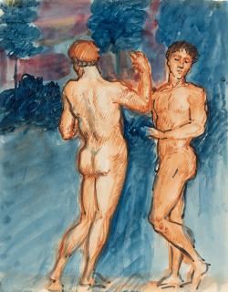 August Macke - Recto: Zwei nackte Männer – Verso: Elisabeth