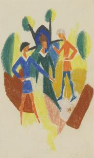 August Macke - Zwei Männer Und Frau (Stickerei) (Two Men And A Woman (Embroidery)