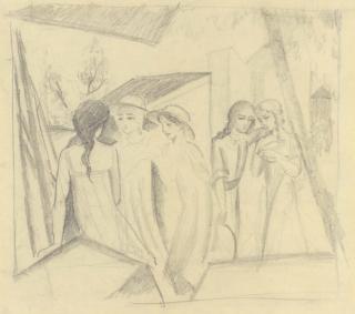 August Mäcke - Fünf Mädchen an der Altane