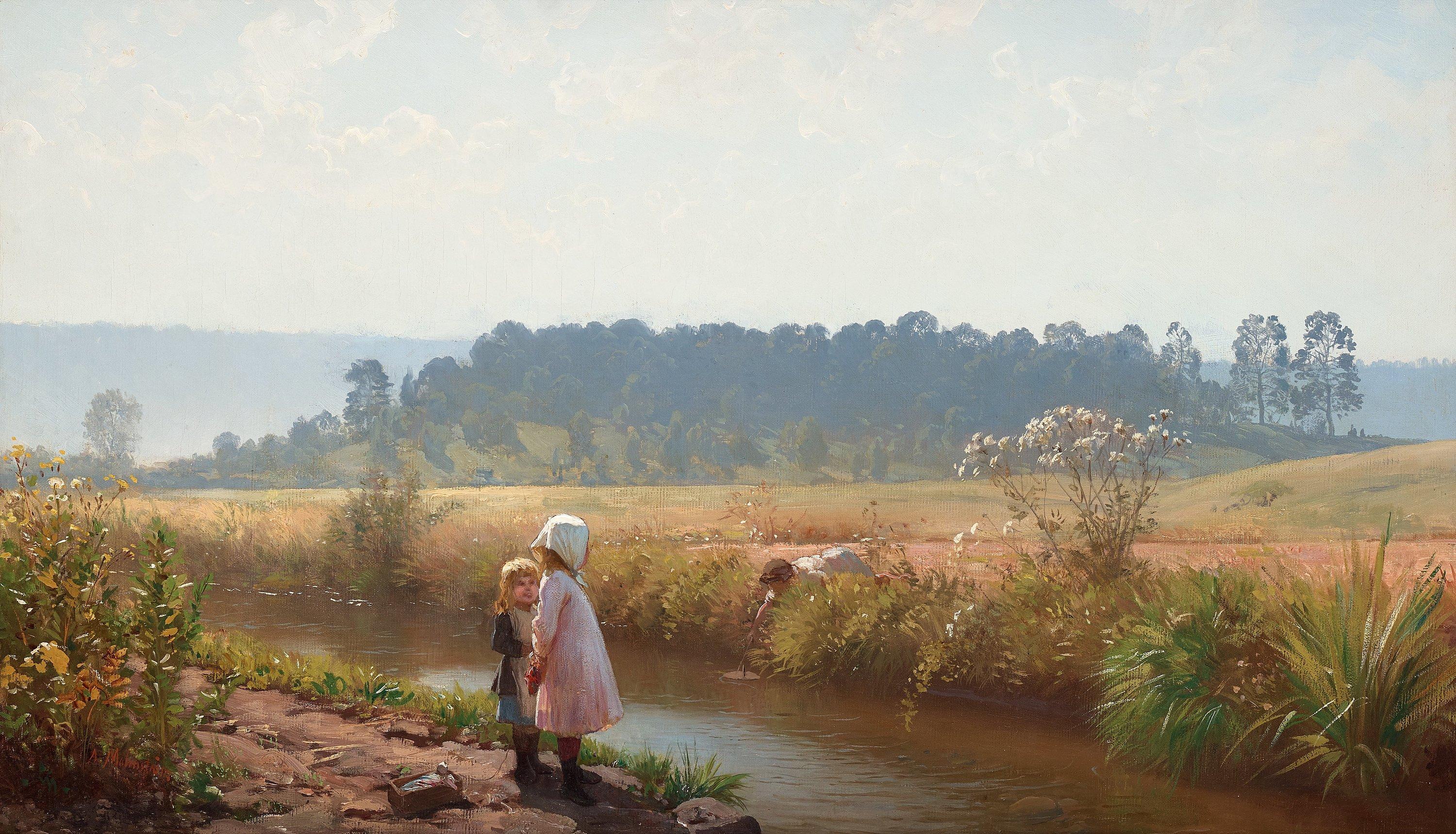 August Malmström - Barn lekande vid ån