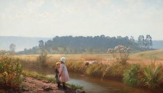 August Malmström - Barn lekande vid ån