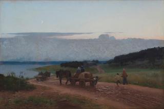 August Malmström - Evening landscape with farmers