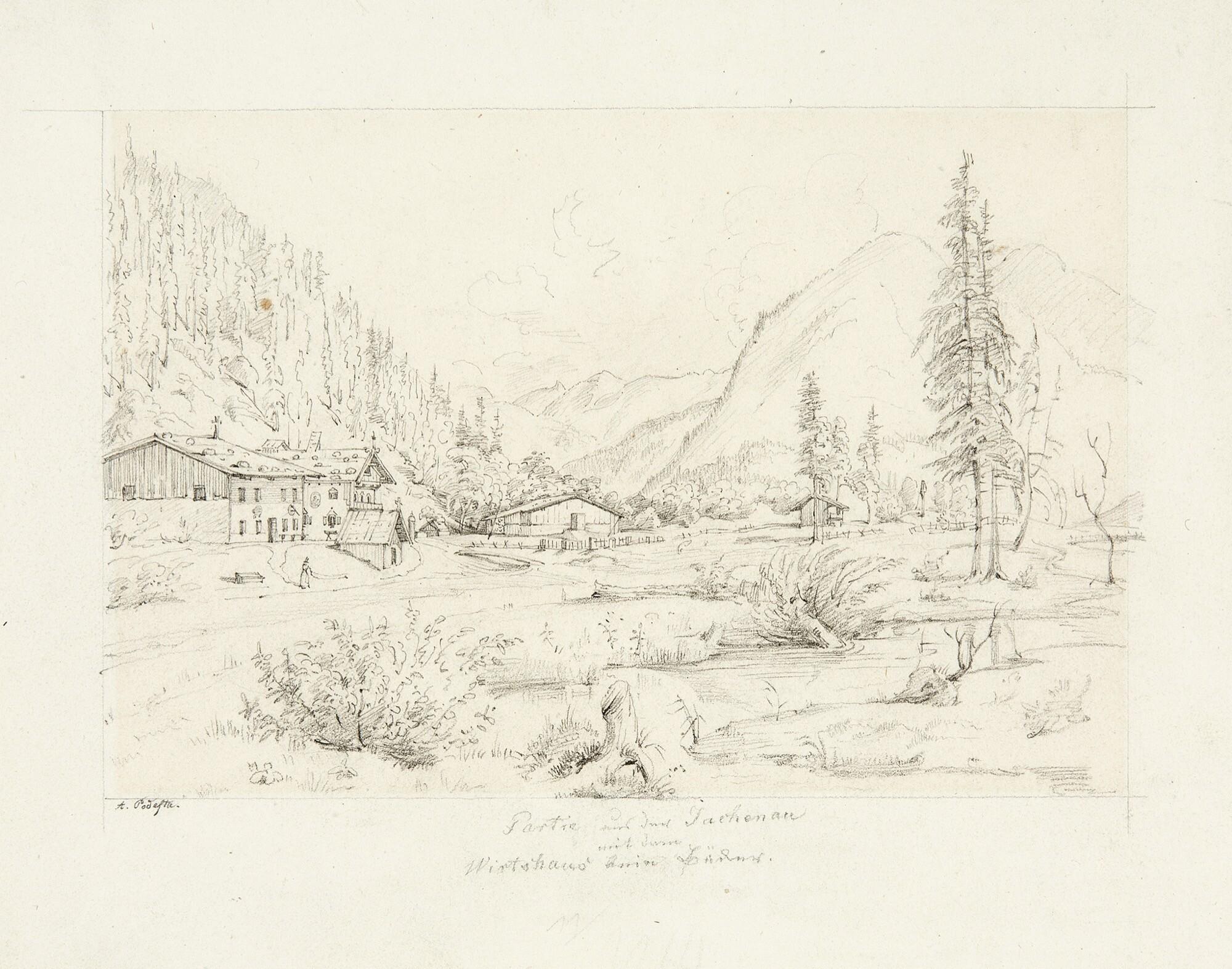 August Podesta - „Partie an der Jachenau mit dem Wirtshaus beim Bücher“.