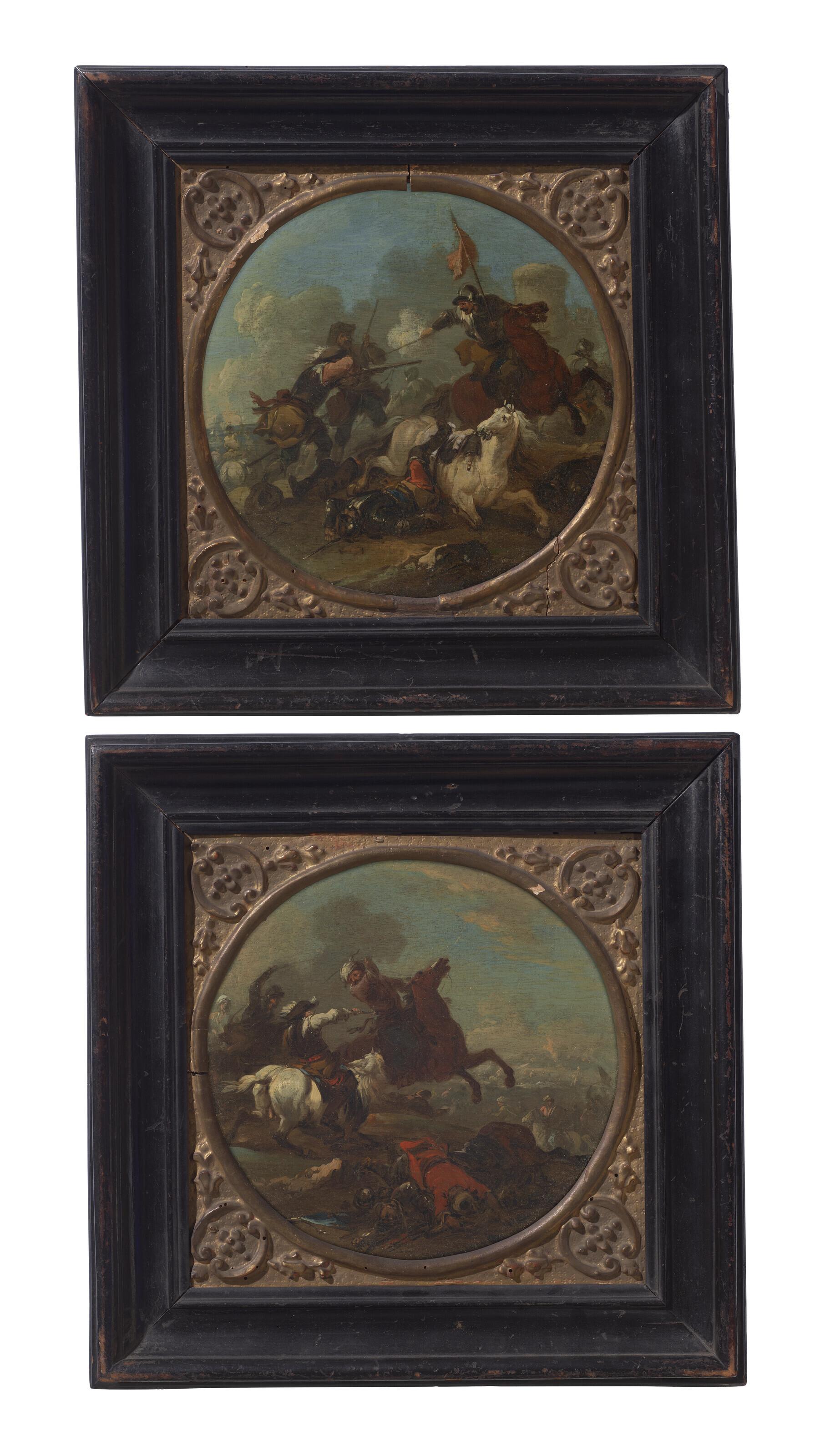 August Querfurt - A battle scene with a fallen horse; and A battle scene with fallen soldiers