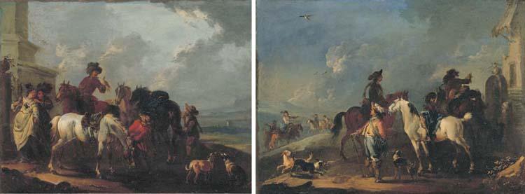 August Querfurt - Falconers in a landscape