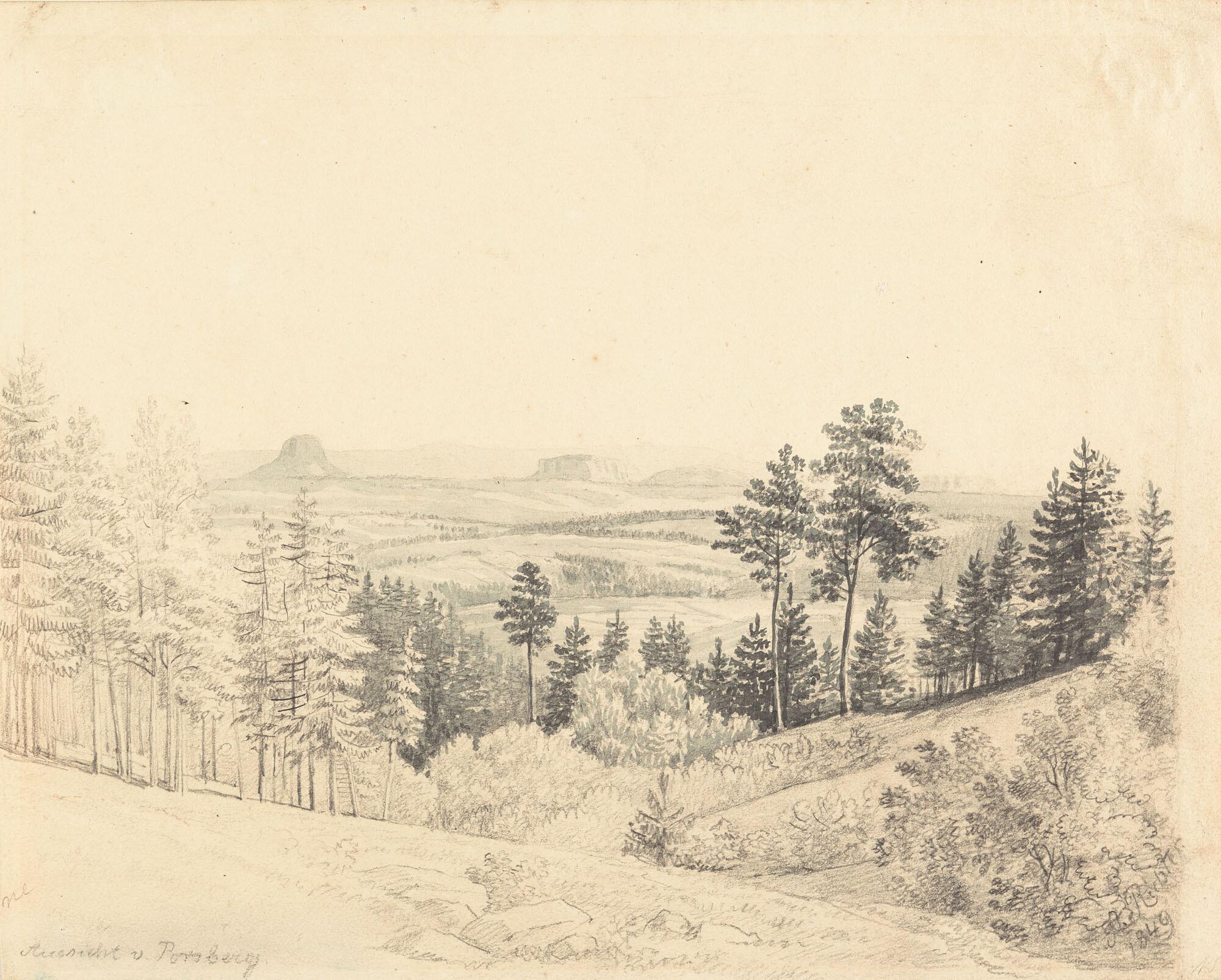 August Richter - Aussicht vom Porsberg auf den Lilienstein und den Königstein.