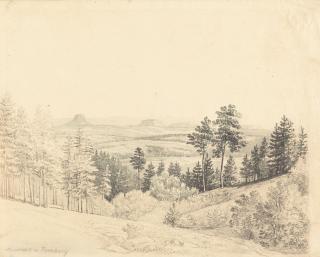 August Richter - Aussicht vom Porsberg auf den Lilienstein und den Königstein.
