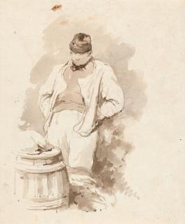 August Richter - Stehender Mann mit Fass