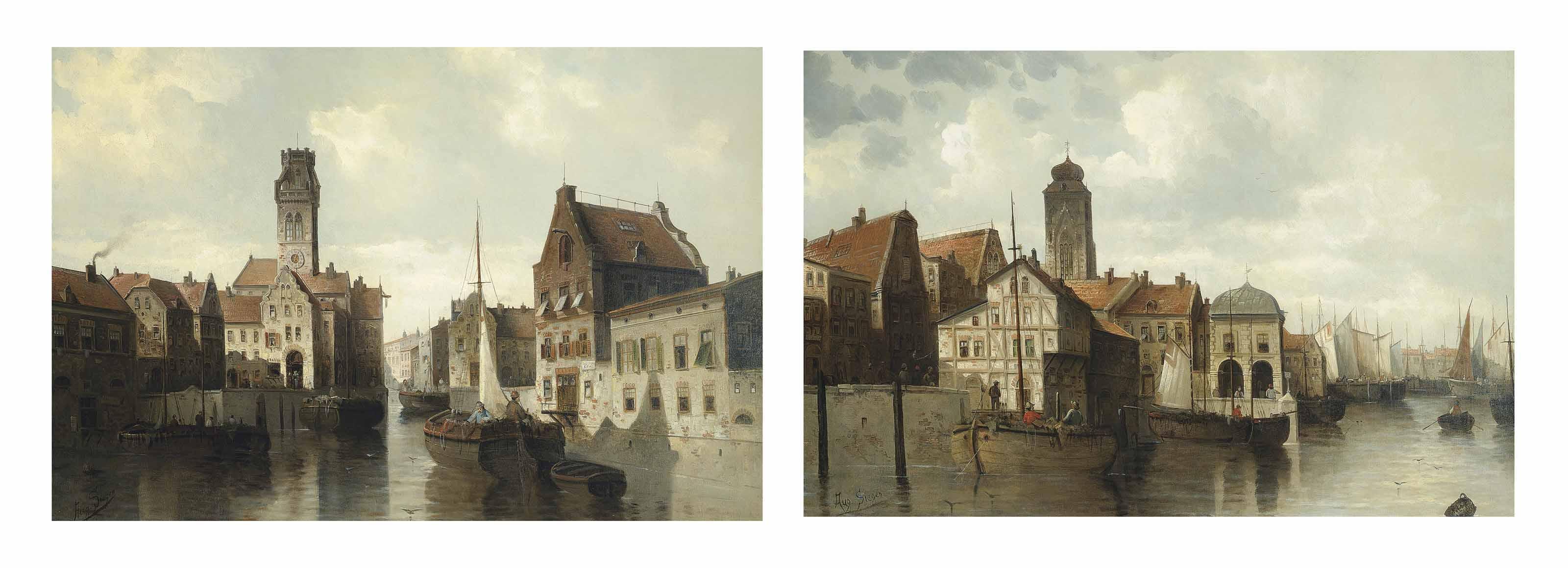 August Siegen - A busy Northern European port; and Another similar