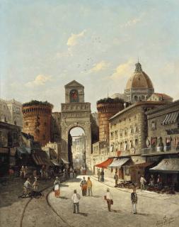 August Siegen - A capriccio view of Porta Capuana, Naples